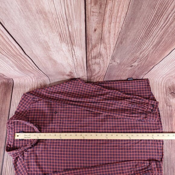 Patagonia Mens Large Vjosa River Red Blue Plaid Long Sleeve Button Down Shirt - Picture 14 of 15